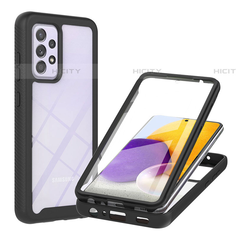 Silikon Schutzhülle Rahmen Tasche Hülle Durchsichtig Transparent 360 Grad Ganzkörper ZJ2 für Samsung Galaxy A72 4G Schwarz