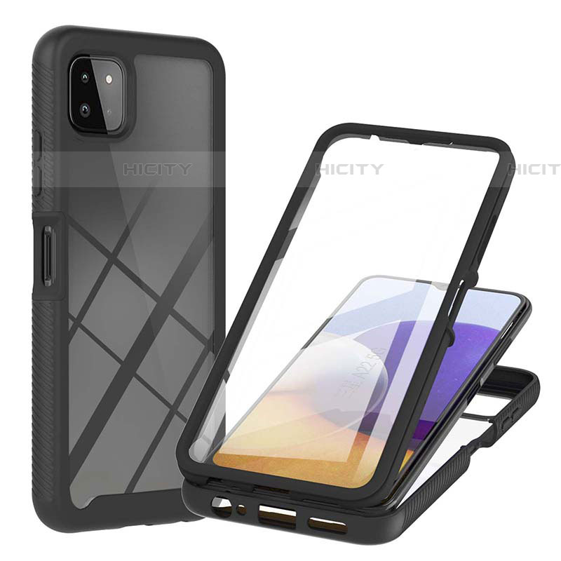 Silikon Schutzhülle Rahmen Tasche Hülle Durchsichtig Transparent 360 Grad Ganzkörper ZJ2 für Samsung Galaxy F42 5G Schwarz