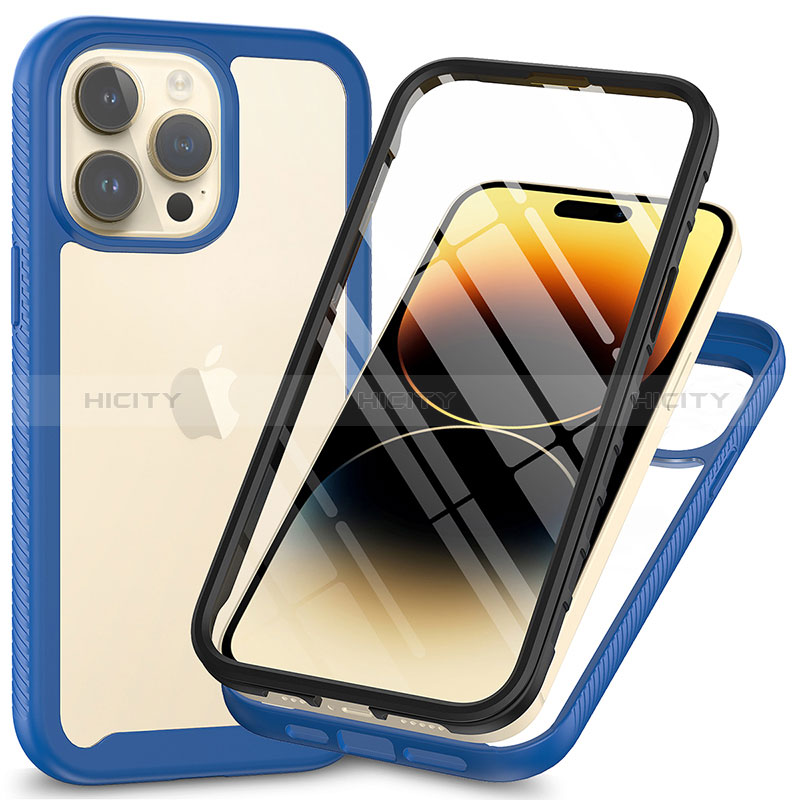 Silikon Schutzhülle Rahmen Tasche Hülle Durchsichtig Transparent 360 Grad Ganzkörper ZJ3 für Apple iPhone 13 Pro Max Blau Plus