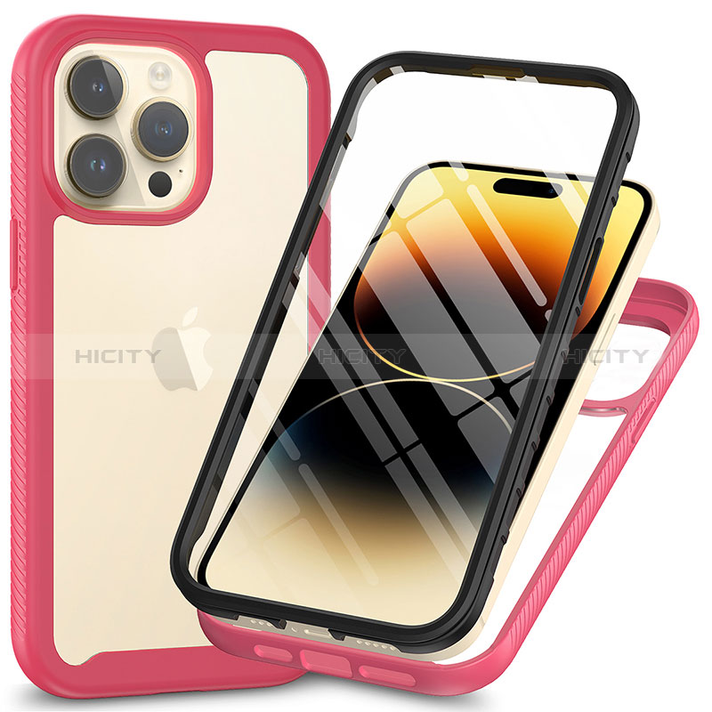 Silikon Schutzhülle Rahmen Tasche Hülle Durchsichtig Transparent 360 Grad Ganzkörper ZJ3 für Apple iPhone 13 Pro Max Pink