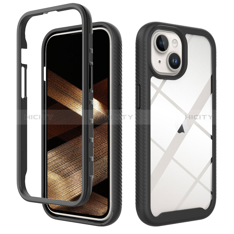 Silikon Schutzhülle Rahmen Tasche Hülle Durchsichtig Transparent 360 Grad Ganzkörper ZJ3 für Apple iPhone 15 Plus Schwarz