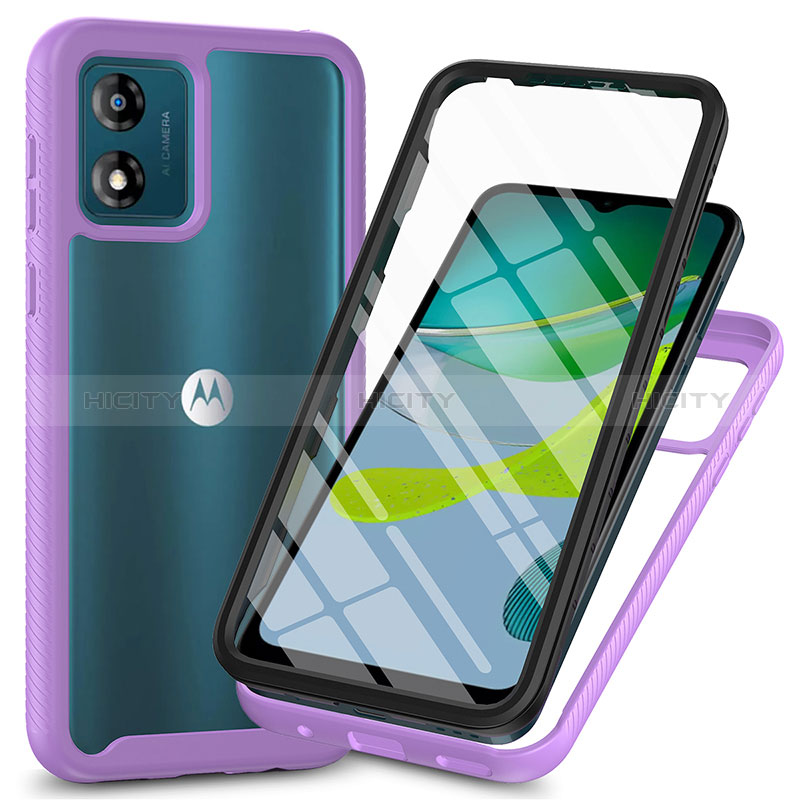 Silikon Schutzhülle Rahmen Tasche Hülle Durchsichtig Transparent 360 Grad Ganzkörper ZJ3 für Motorola Moto E13 Violett