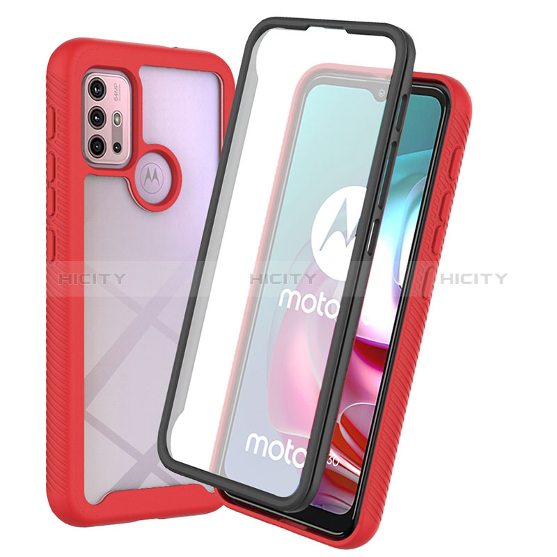 Silikon Schutzhülle Rahmen Tasche Hülle Durchsichtig Transparent 360 Grad Ganzkörper ZJ3 für Motorola Moto G10 Power Rot