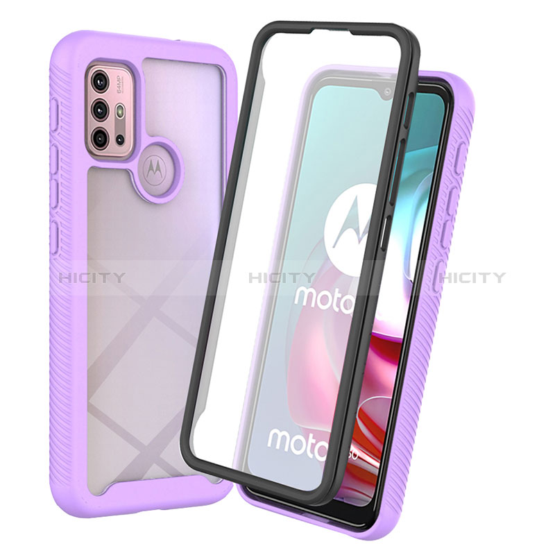 Silikon Schutzhülle Rahmen Tasche Hülle Durchsichtig Transparent 360 Grad Ganzkörper ZJ3 für Motorola Moto G10 Power Violett Plus