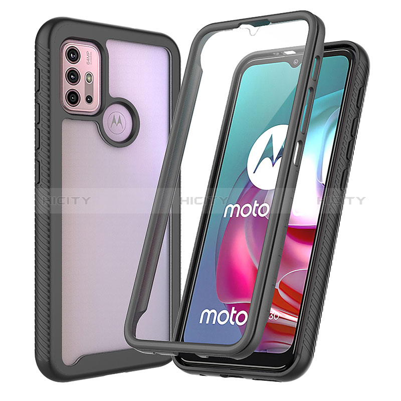 Silikon Schutzhülle Rahmen Tasche Hülle Durchsichtig Transparent 360 Grad Ganzkörper ZJ3 für Motorola Moto G10 Schwarz