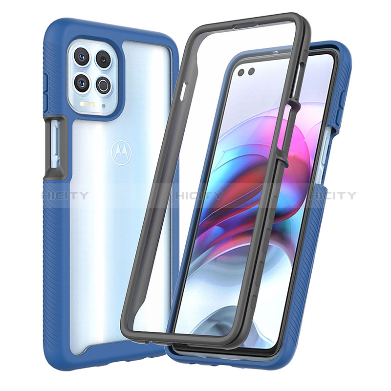 Silikon Schutzhülle Rahmen Tasche Hülle Durchsichtig Transparent 360 Grad Ganzkörper ZJ3 für Motorola Moto G100 5G Blau