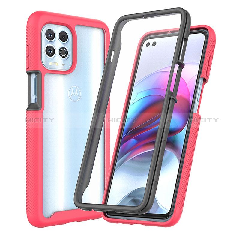 Silikon Schutzhülle Rahmen Tasche Hülle Durchsichtig Transparent 360 Grad Ganzkörper ZJ3 für Motorola Moto G100 5G Pink