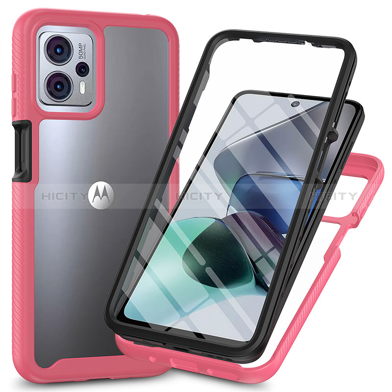 Silikon Schutzhülle Rahmen Tasche Hülle Durchsichtig Transparent 360 Grad Ganzkörper ZJ3 für Motorola Moto G13 Pink