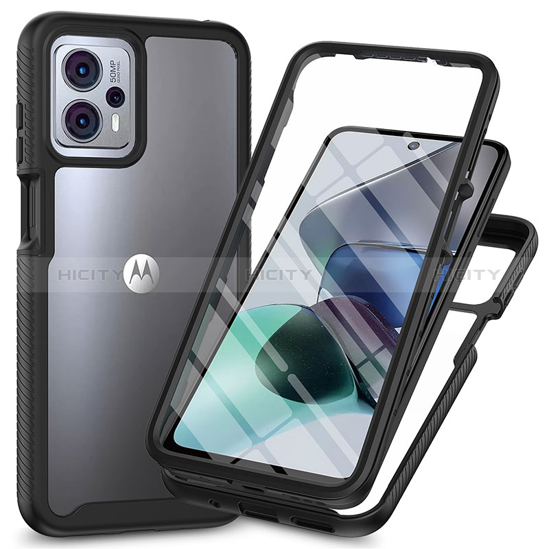 Silikon Schutzhülle Rahmen Tasche Hülle Durchsichtig Transparent 360 Grad Ganzkörper ZJ3 für Motorola Moto G13 Schwarz