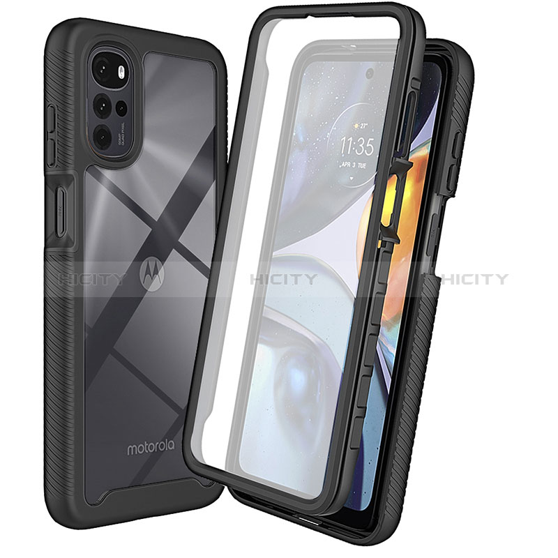 Silikon Schutzhülle Rahmen Tasche Hülle Durchsichtig Transparent 360 Grad Ganzkörper ZJ3 für Motorola Moto G22 Schwarz