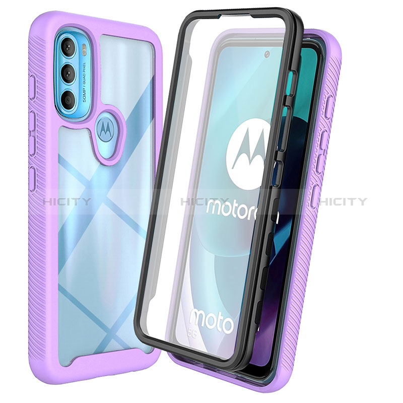 Silikon Schutzhülle Rahmen Tasche Hülle Durchsichtig Transparent 360 Grad Ganzkörper ZJ3 für Motorola Moto G71 5G Violett