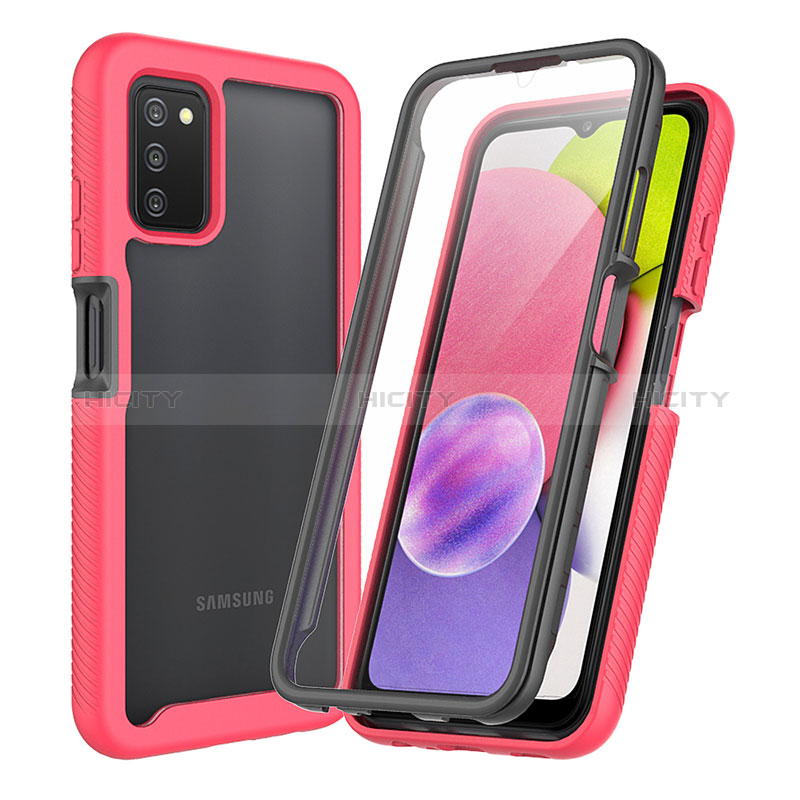 Silikon Schutzhülle Rahmen Tasche Hülle Durchsichtig Transparent 360 Grad Ganzkörper ZJ3 für Samsung Galaxy A02s Pink