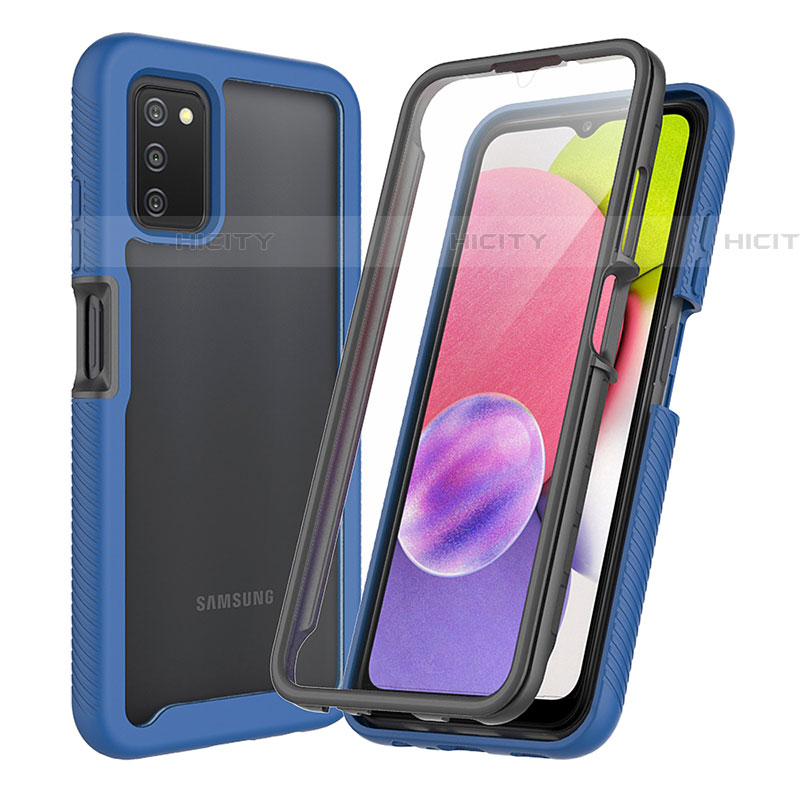 Silikon Schutzhülle Rahmen Tasche Hülle Durchsichtig Transparent 360 Grad Ganzkörper ZJ3 für Samsung Galaxy A03s Blau Plus