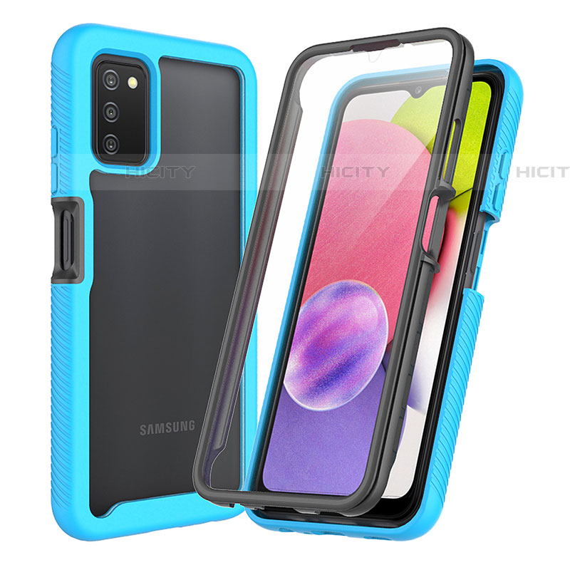 Silikon Schutzhülle Rahmen Tasche Hülle Durchsichtig Transparent 360 Grad Ganzkörper ZJ3 für Samsung Galaxy A03s Hellblau Plus