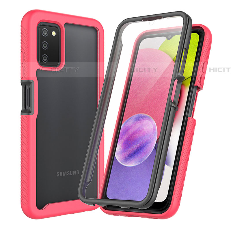 Silikon Schutzhülle Rahmen Tasche Hülle Durchsichtig Transparent 360 Grad Ganzkörper ZJ3 für Samsung Galaxy A03s Pink Plus