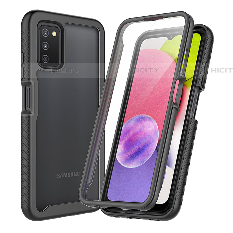 Silikon Schutzhülle Rahmen Tasche Hülle Durchsichtig Transparent 360 Grad Ganzkörper ZJ3 für Samsung Galaxy A03s Schwarz Plus