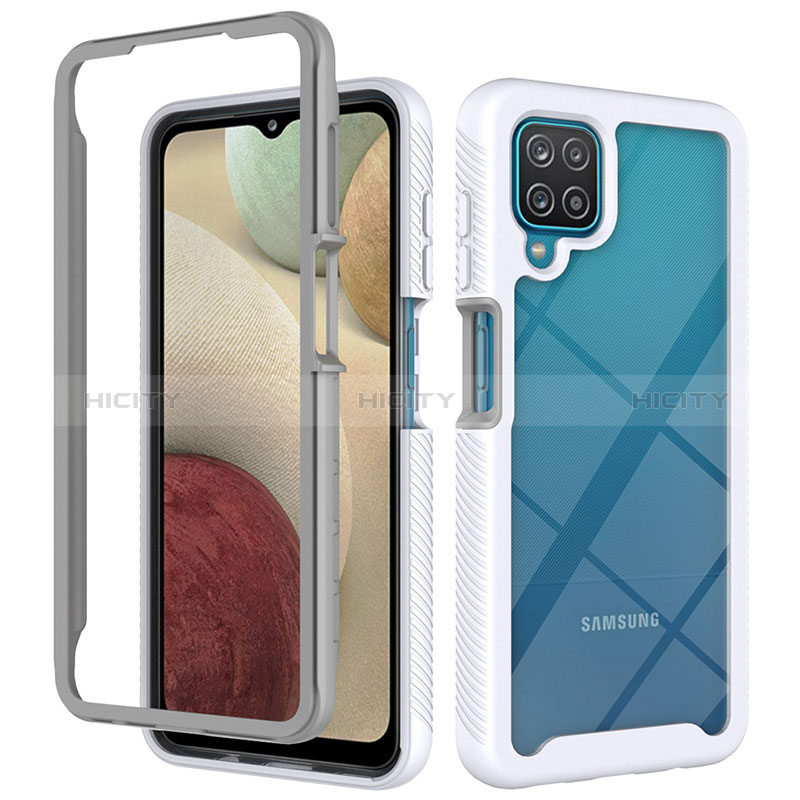 Silikon Schutzhülle Rahmen Tasche Hülle Durchsichtig Transparent 360 Grad Ganzkörper ZJ3 für Samsung Galaxy A12 5G Weiß