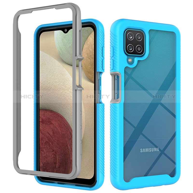 Silikon Schutzhülle Rahmen Tasche Hülle Durchsichtig Transparent 360 Grad Ganzkörper ZJ3 für Samsung Galaxy A12 Nacho Hellblau Plus