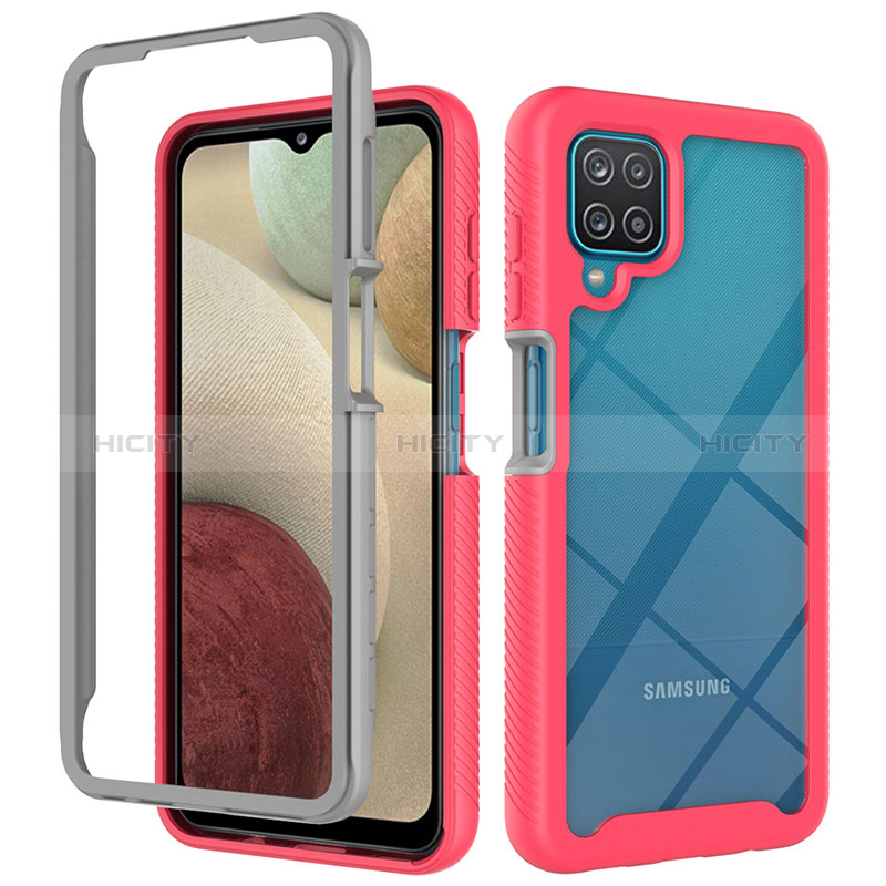 Silikon Schutzhülle Rahmen Tasche Hülle Durchsichtig Transparent 360 Grad Ganzkörper ZJ3 für Samsung Galaxy A12 Nacho Pink