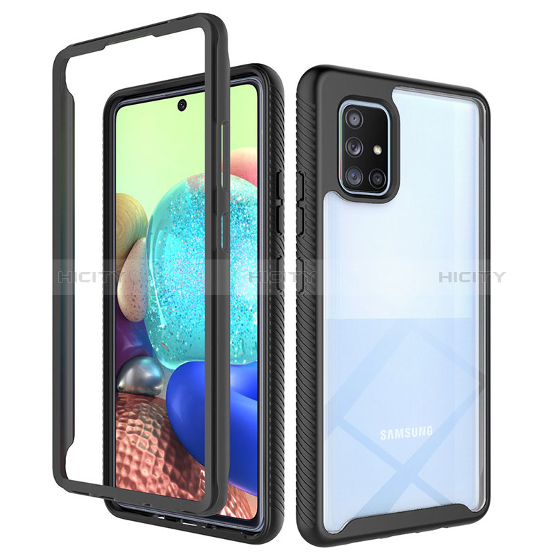 Silikon Schutzhülle Rahmen Tasche Hülle Durchsichtig Transparent 360 Grad Ganzkörper ZJ3 für Samsung Galaxy A71 4G A715 Schwarz