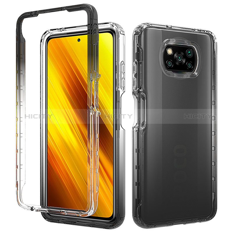 Silikon Schutzhülle Rahmen Tasche Hülle Durchsichtig Transparent 360 Grad Ganzkörper ZJ3 für Xiaomi Poco X3 Pro Schwarz