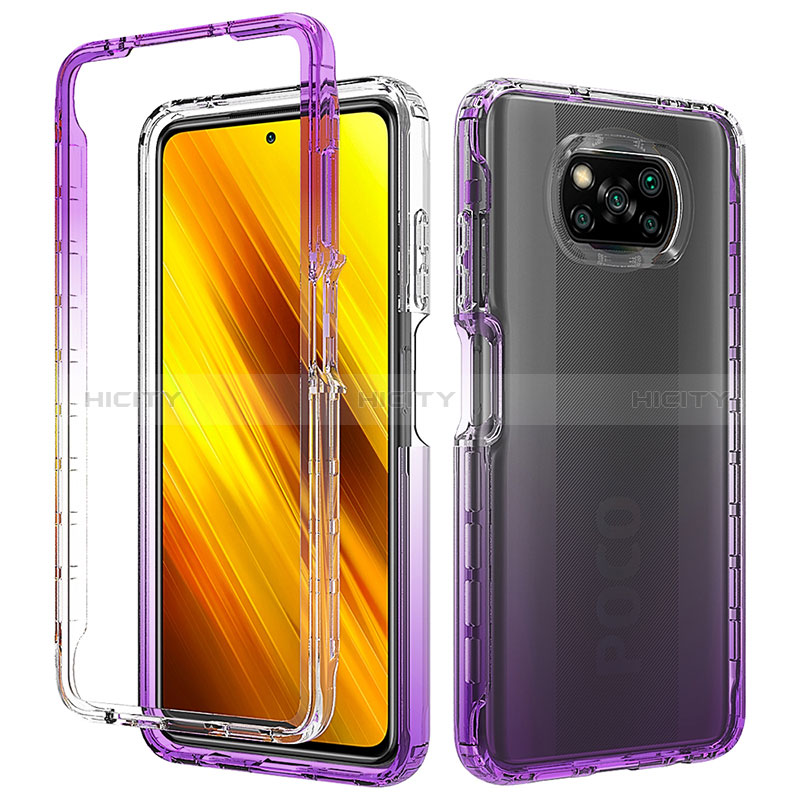 Silikon Schutzhülle Rahmen Tasche Hülle Durchsichtig Transparent 360 Grad Ganzkörper ZJ3 für Xiaomi Poco X3 Pro Violett