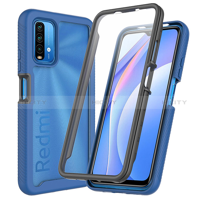 Silikon Schutzhülle Rahmen Tasche Hülle Durchsichtig Transparent 360 Grad Ganzkörper ZJ3 für Xiaomi Redmi 9T 4G Blau