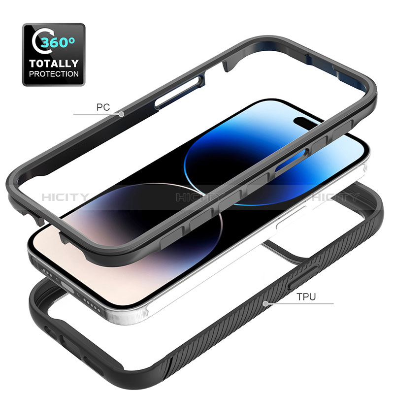 Silikon Schutzhülle Rahmen Tasche Hülle Durchsichtig Transparent 360 Grad Ganzkörper ZJ4 für Apple iPhone 14 Pro groß