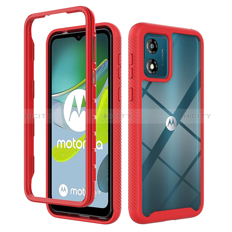 Silikon Schutzhülle Rahmen Tasche Hülle Durchsichtig Transparent 360 Grad Ganzkörper ZJ4 für Motorola Moto E13 Rot