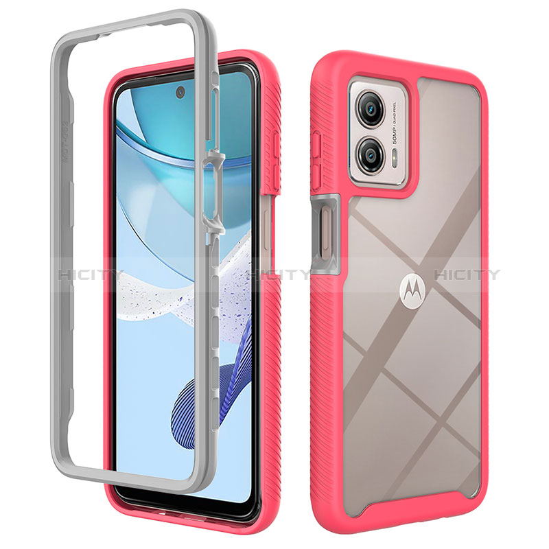 Silikon Schutzhülle Rahmen Tasche Hülle Durchsichtig Transparent 360 Grad Ganzkörper ZJ4 für Motorola Moto G53j 5G Pink Plus