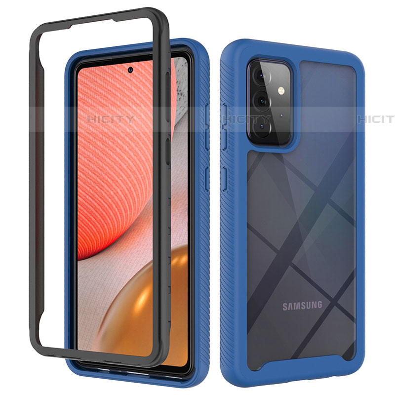 Silikon Schutzhülle Rahmen Tasche Hülle Durchsichtig Transparent 360 Grad Ganzkörper ZJ4 für Samsung Galaxy A72 4G Blau