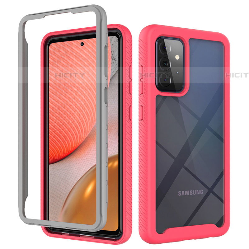 Silikon Schutzhülle Rahmen Tasche Hülle Durchsichtig Transparent 360 Grad Ganzkörper ZJ4 für Samsung Galaxy A72 4G Pink Plus