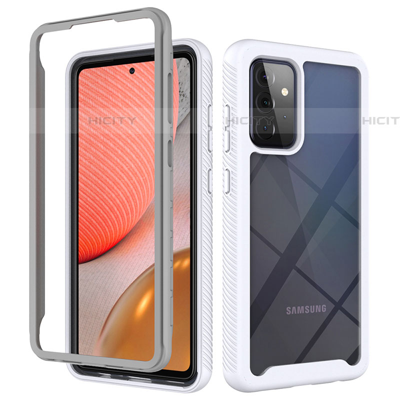 Silikon Schutzhülle Rahmen Tasche Hülle Durchsichtig Transparent 360 Grad Ganzkörper ZJ4 für Samsung Galaxy A72 4G Weiß