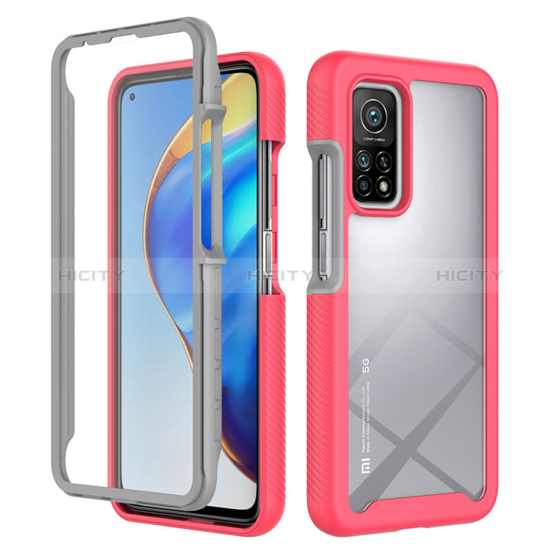 Silikon Schutzhülle Rahmen Tasche Hülle Durchsichtig Transparent 360 Grad Ganzkörper ZJ4 für Xiaomi Mi 10T 5G Pink Plus