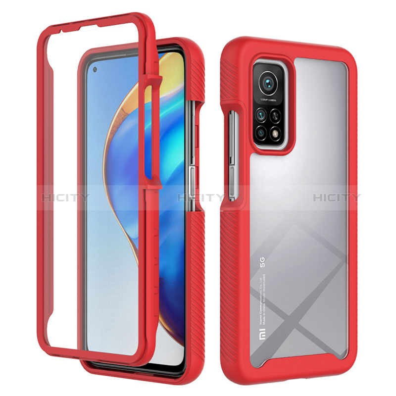 Silikon Schutzhülle Rahmen Tasche Hülle Durchsichtig Transparent 360 Grad Ganzkörper ZJ4 für Xiaomi Mi 10T Pro 5G Rot Plus