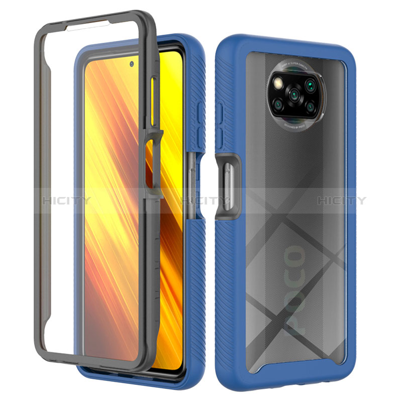 Silikon Schutzhülle Rahmen Tasche Hülle Durchsichtig Transparent 360 Grad Ganzkörper ZJ4 für Xiaomi Poco X3 Pro Blau