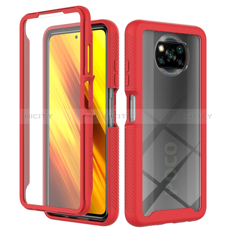 Silikon Schutzhülle Rahmen Tasche Hülle Durchsichtig Transparent 360 Grad Ganzkörper ZJ4 für Xiaomi Poco X3 Pro Rot