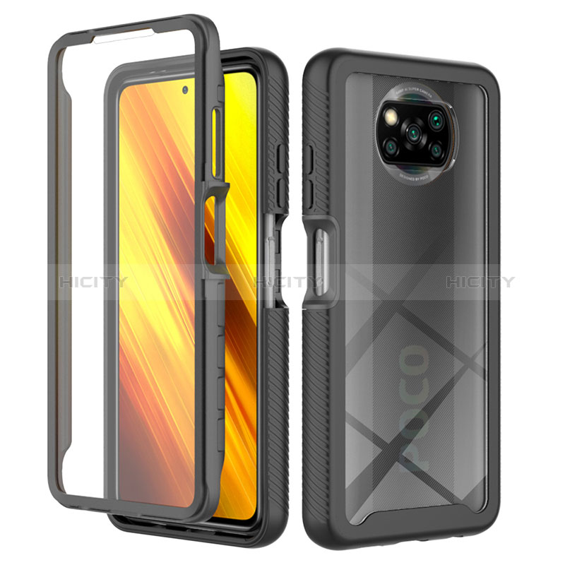 Silikon Schutzhülle Rahmen Tasche Hülle Durchsichtig Transparent 360 Grad Ganzkörper ZJ4 für Xiaomi Poco X3 Pro Schwarz