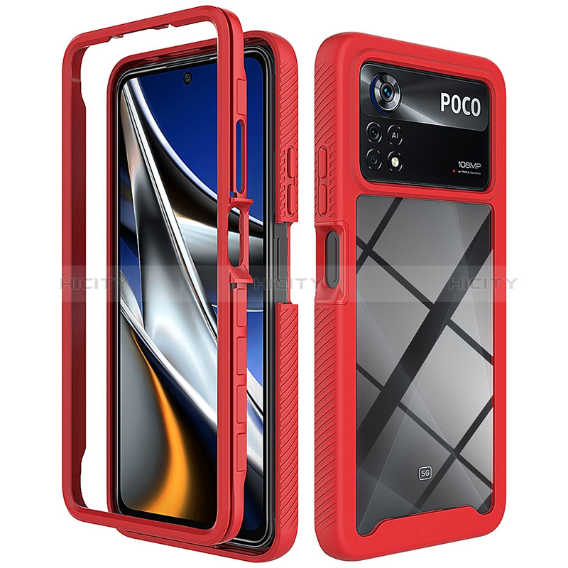 Silikon Schutzhülle Rahmen Tasche Hülle Durchsichtig Transparent 360 Grad Ganzkörper ZJ4 für Xiaomi Poco X4 Pro 5G Rot