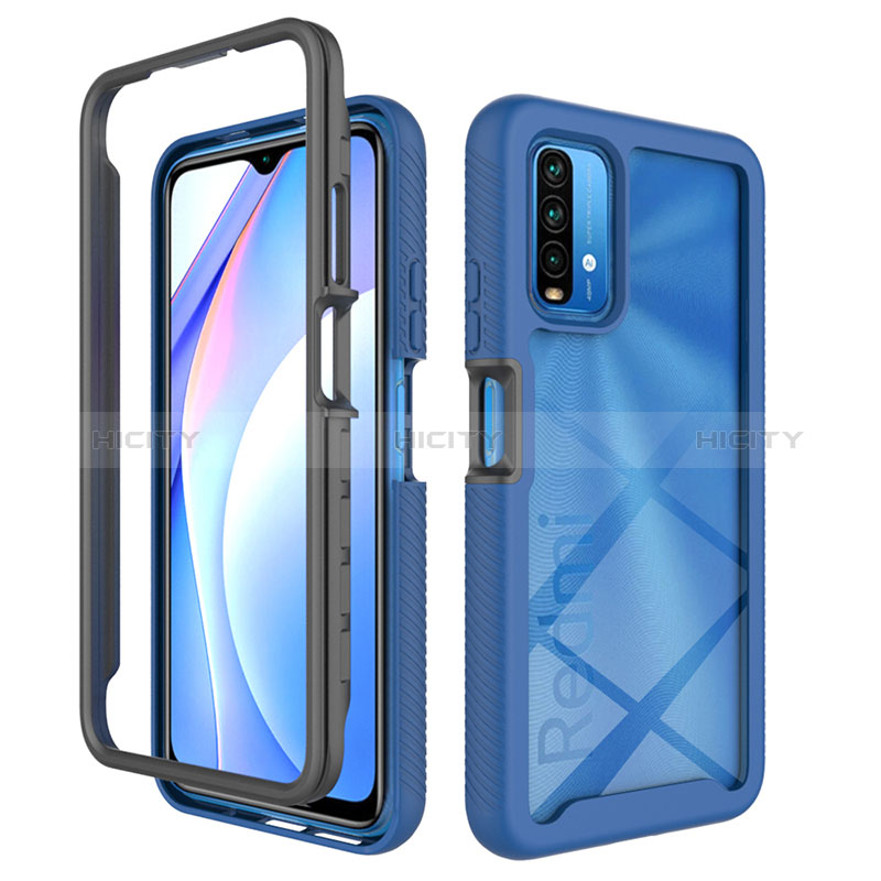 Silikon Schutzhülle Rahmen Tasche Hülle Durchsichtig Transparent 360 Grad Ganzkörper ZJ4 für Xiaomi Redmi 9 Power Blau Plus