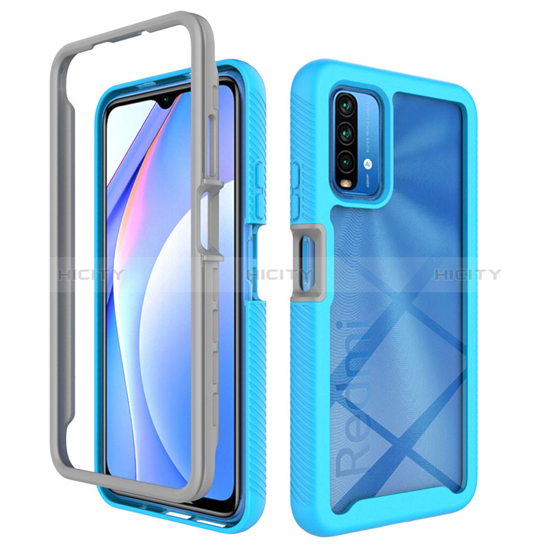 Silikon Schutzhülle Rahmen Tasche Hülle Durchsichtig Transparent 360 Grad Ganzkörper ZJ4 für Xiaomi Redmi 9 Power Hellblau