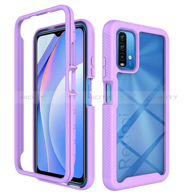 Silikon Schutzhülle Rahmen Tasche Hülle Durchsichtig Transparent 360 Grad Ganzkörper ZJ4 für Xiaomi Redmi 9T 4G Helles Lila