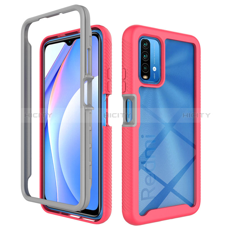 Silikon Schutzhülle Rahmen Tasche Hülle Durchsichtig Transparent 360 Grad Ganzkörper ZJ4 für Xiaomi Redmi 9T 4G Pink Plus