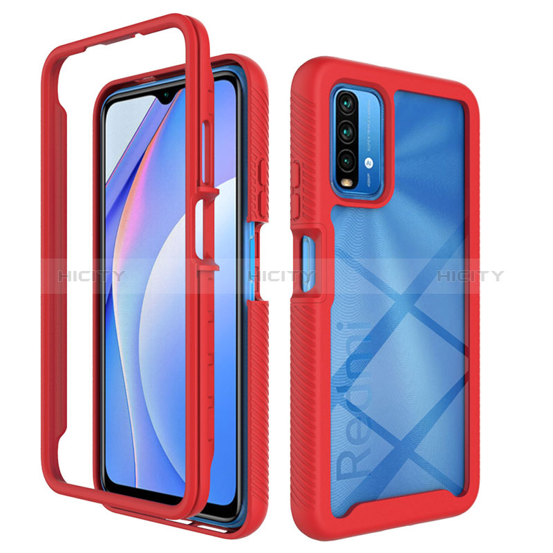 Silikon Schutzhülle Rahmen Tasche Hülle Durchsichtig Transparent 360 Grad Ganzkörper ZJ4 für Xiaomi Redmi 9T 4G Rot Plus