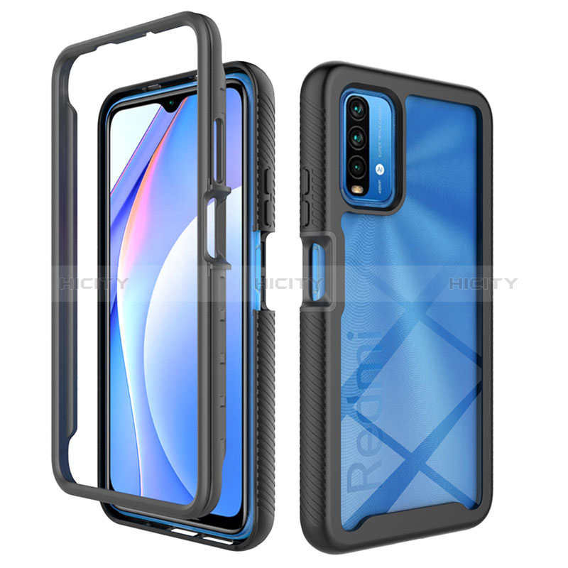 Silikon Schutzhülle Rahmen Tasche Hülle Durchsichtig Transparent 360 Grad Ganzkörper ZJ4 für Xiaomi Redmi 9T 4G Schwarz Plus