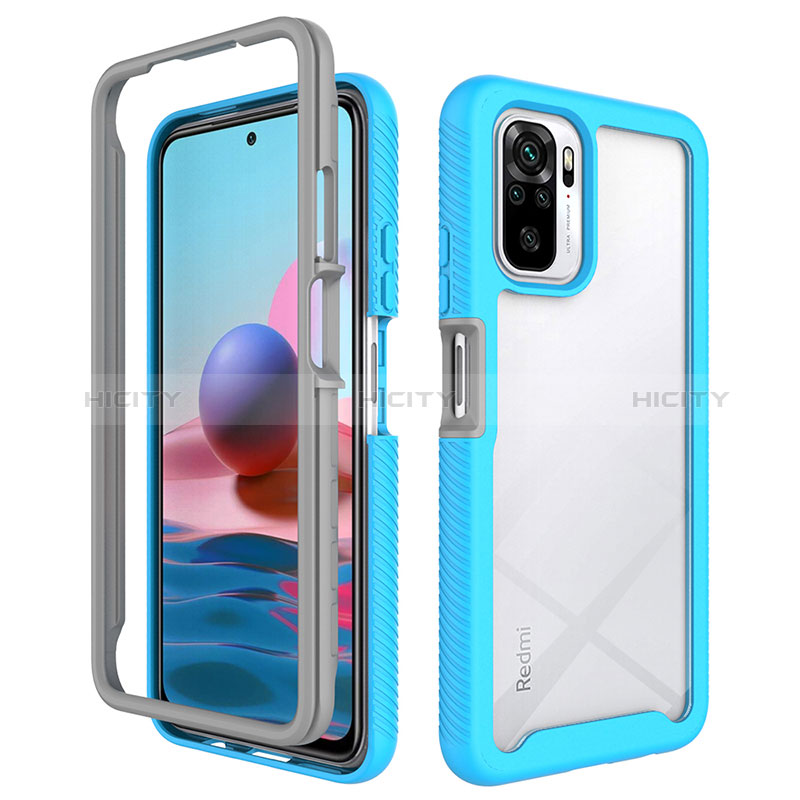 Silikon Schutzhülle Rahmen Tasche Hülle Durchsichtig Transparent 360 Grad Ganzkörper ZJ4 für Xiaomi Redmi Note 10 4G Hellblau