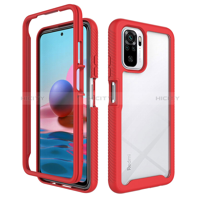 Silikon Schutzhülle Rahmen Tasche Hülle Durchsichtig Transparent 360 Grad Ganzkörper ZJ4 für Xiaomi Redmi Note 10 4G Rot