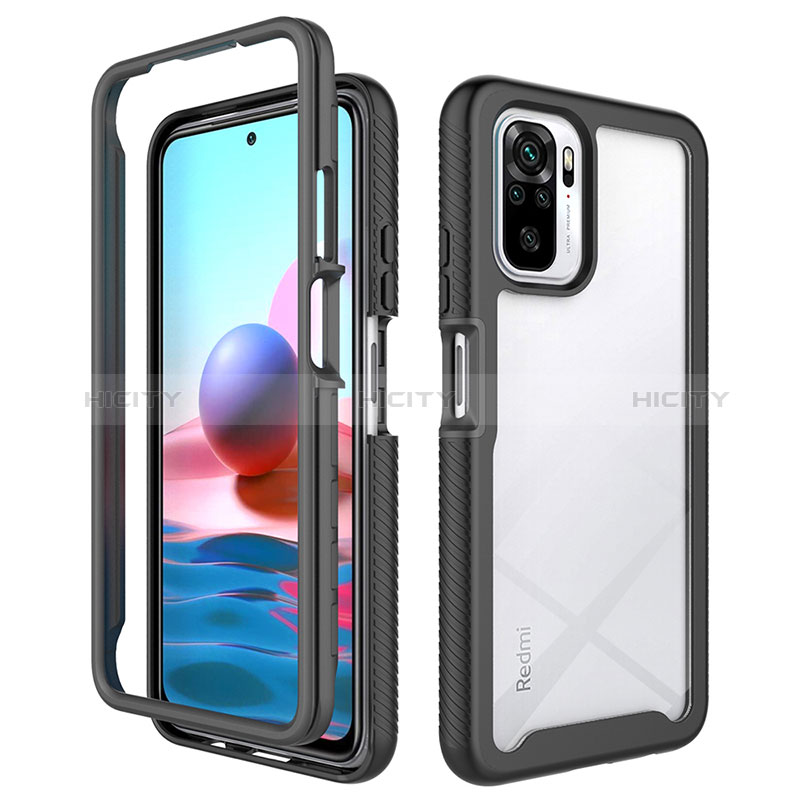 Silikon Schutzhülle Rahmen Tasche Hülle Durchsichtig Transparent 360 Grad Ganzkörper ZJ4 für Xiaomi Redmi Note 10 4G Schwarz Plus