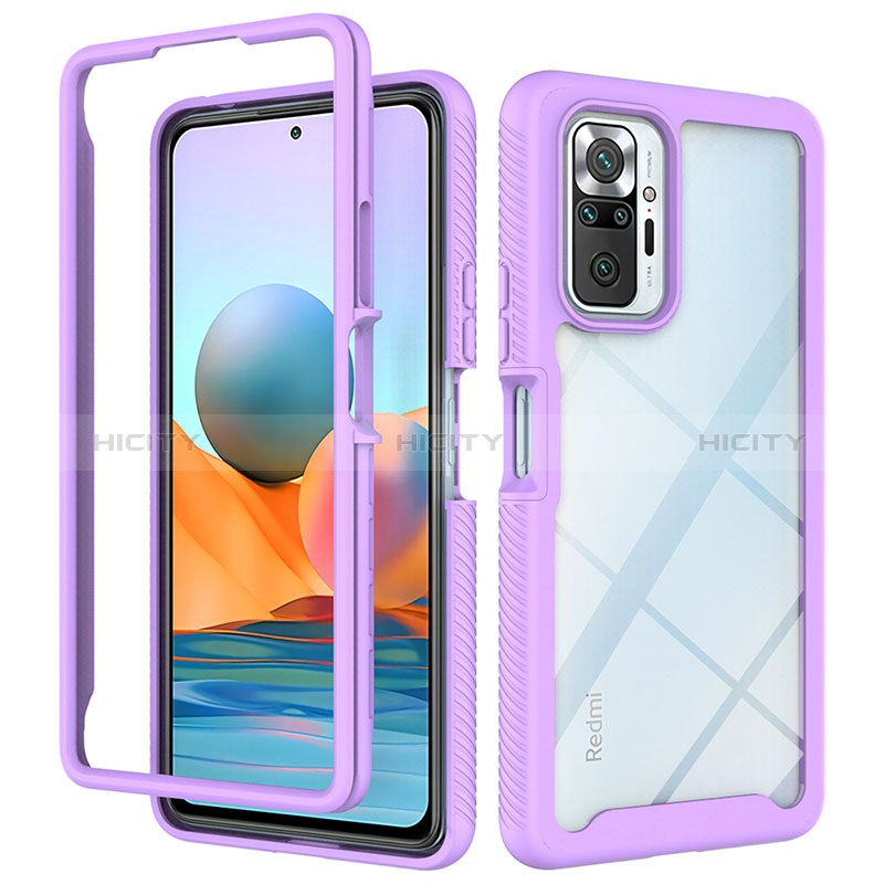 Silikon Schutzhülle Rahmen Tasche Hülle Durchsichtig Transparent 360 Grad Ganzkörper ZJ4 für Xiaomi Redmi Note 10 Pro 4G Helles Lila