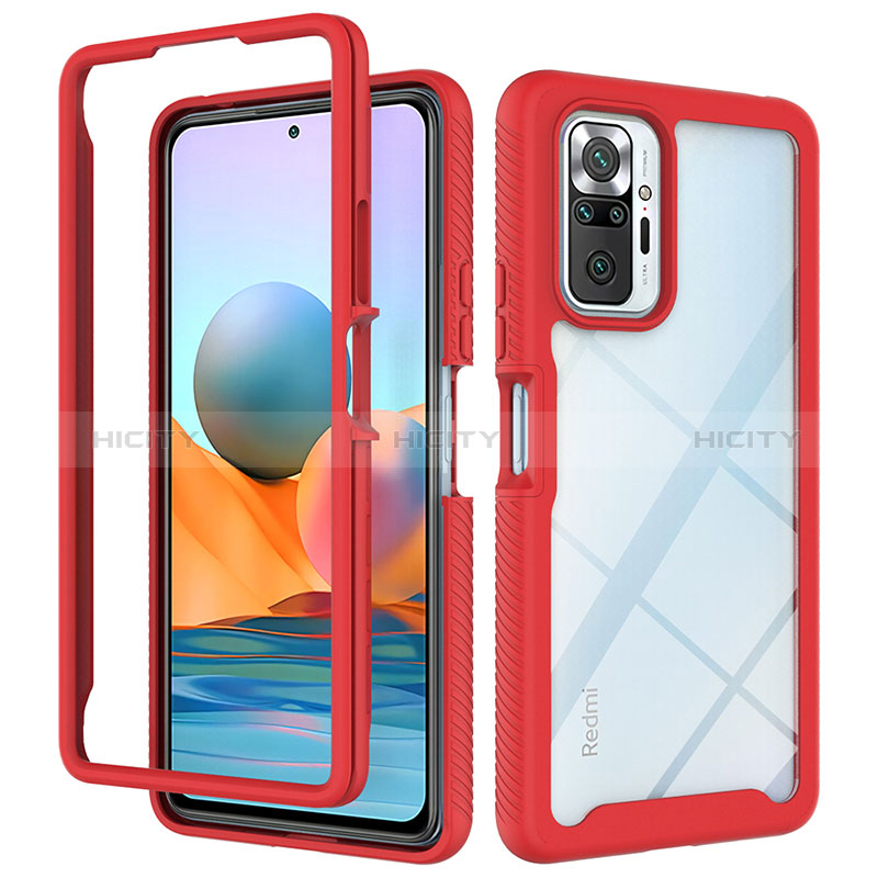 Silikon Schutzhülle Rahmen Tasche Hülle Durchsichtig Transparent 360 Grad Ganzkörper ZJ4 für Xiaomi Redmi Note 10 Pro Max Rot Plus